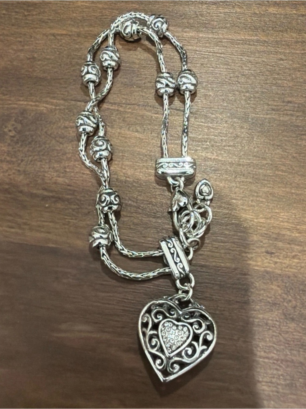 Brighton Reno Heart Bracelet, triple-strand silver-plated design